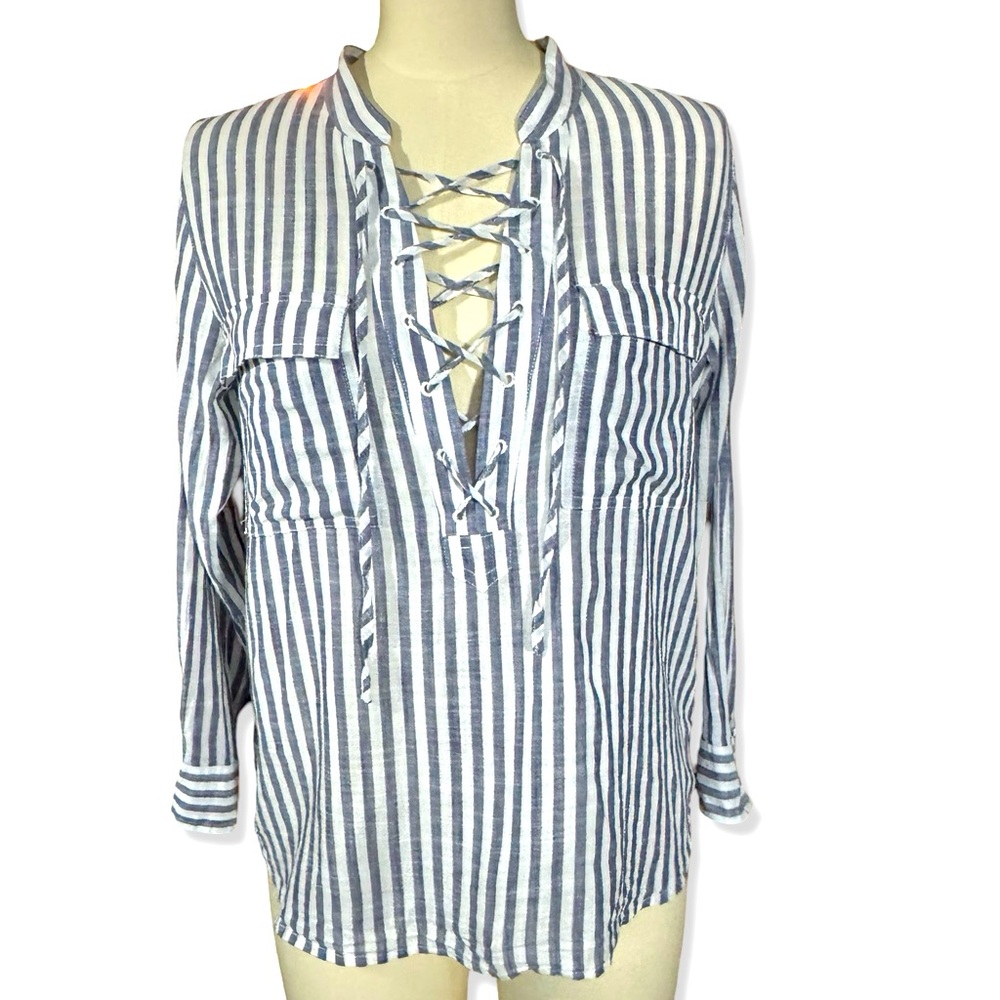Madewell Classic Strip Lace Front Poplin Shirt